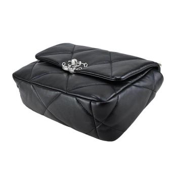 Túi Đeo Chéo Chanel 19 Series Classic Double C Logo Lambskin Silver Turn Buckle Màu Đen