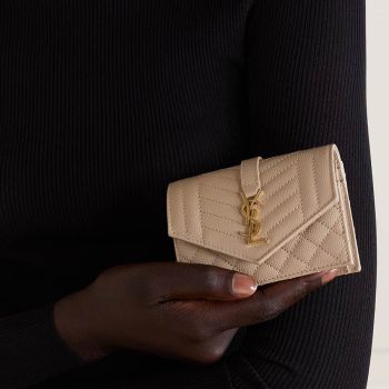 Ví Nữ Yves Saint Laurent YSL Envelope Quilted Textured-Leather Wallet Màu Beige