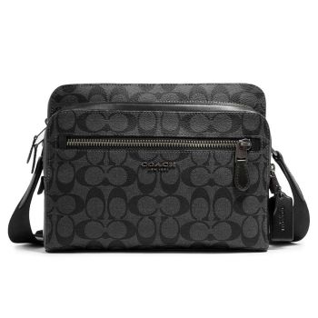 Túi Đeo Chéo Nam Coach West Camera Bag In Signature Canvas Màu Xám Đen