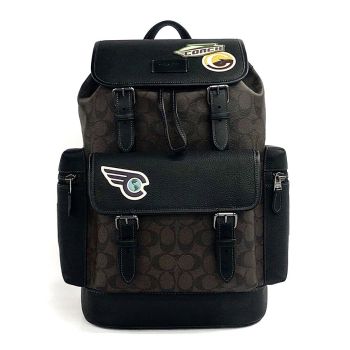 Balo Nam Coach Sprint Backpack In Signature Jacquard Sticker Travel Màu Nâu Đen